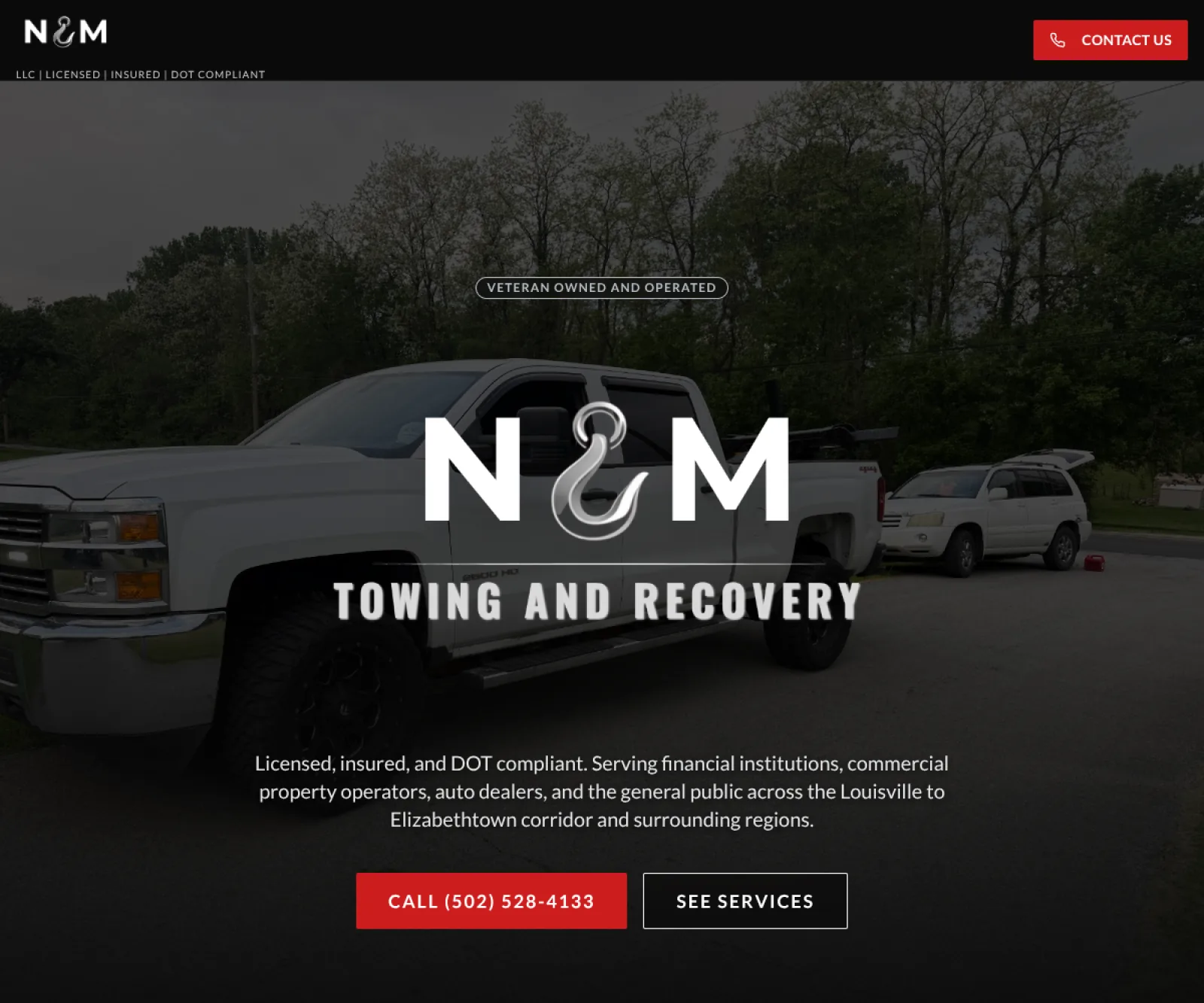 N&M Towing website screenshot