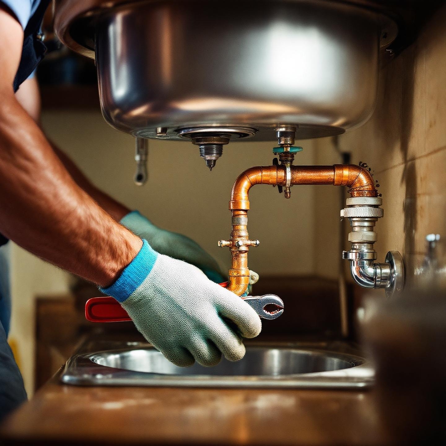 Plumber installing pipes in a residential home